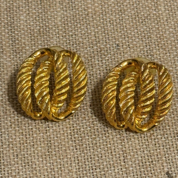Gold Twisted Rope Earrings - Picture 9 of 9